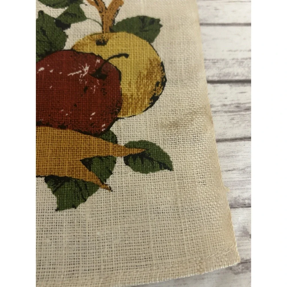 1975 Vintage MCM Linen Calendar Tea Towel Wall Hanging Country Apples Folk Art
